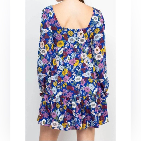 BCBG Square neck swing dress NWT blue combo Size 8 - Picture 2 of 10